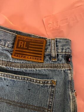 Ralph Lauren Light Blue Denim Jeans with Tan Leather Patch